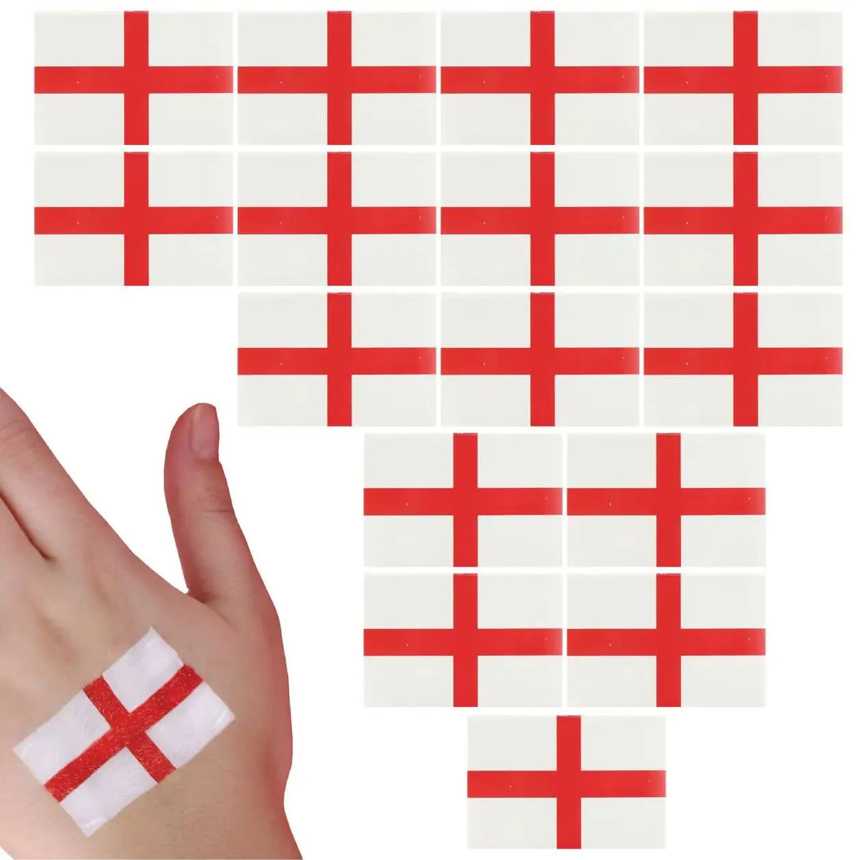 Pack of 16 English Flag Temporary Tattoos - Waterproof England Flag for Football, Rugby, St Georges Day & Fancy Dress Costume
