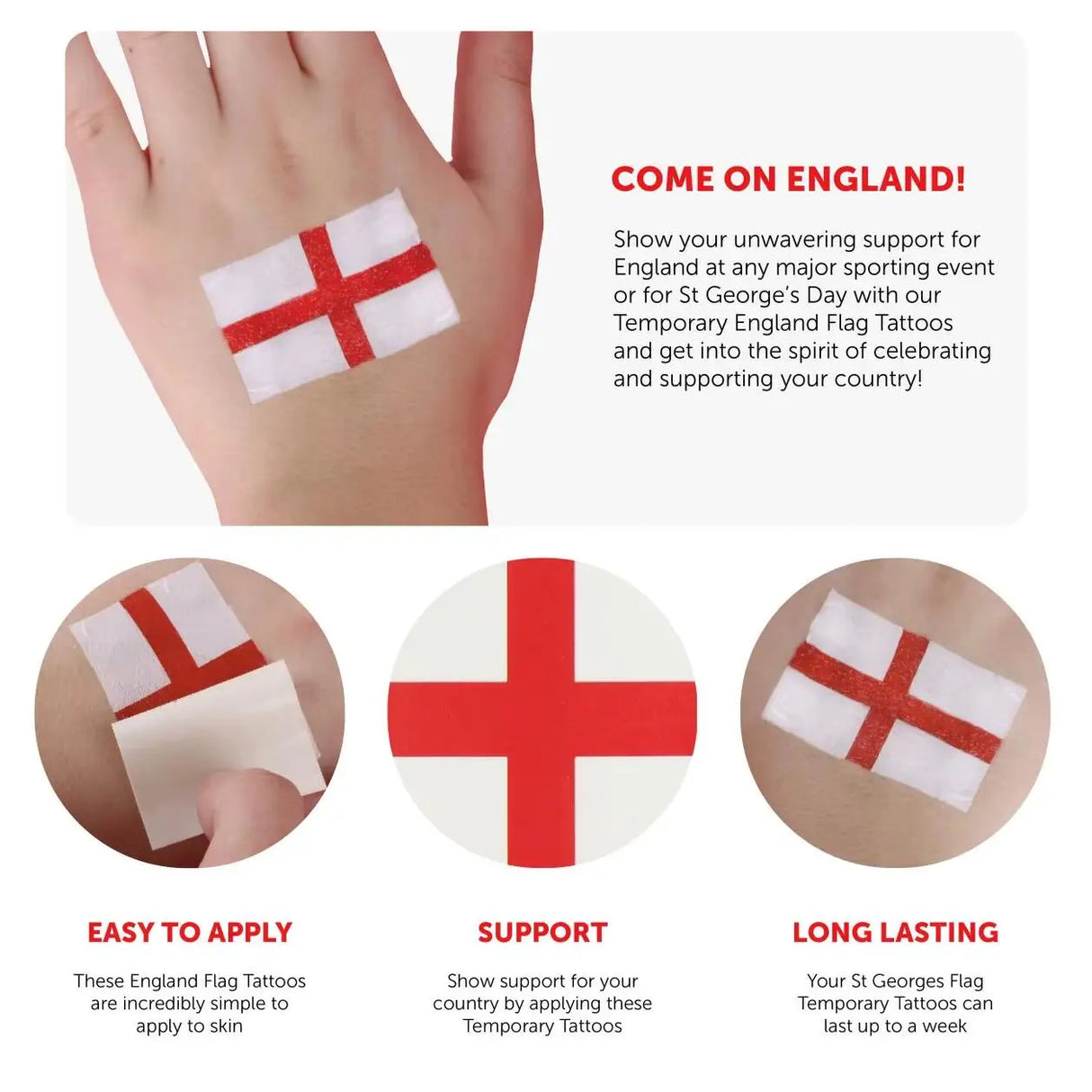 Pack of 16 English Flag Temporary Tattoos - Waterproof England Flag for Football, Rugby, St Georges Day & Fancy Dress Costume
