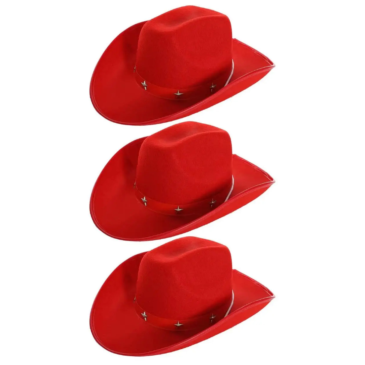 Pack of 3 Red Star Studded Cowboy Hat