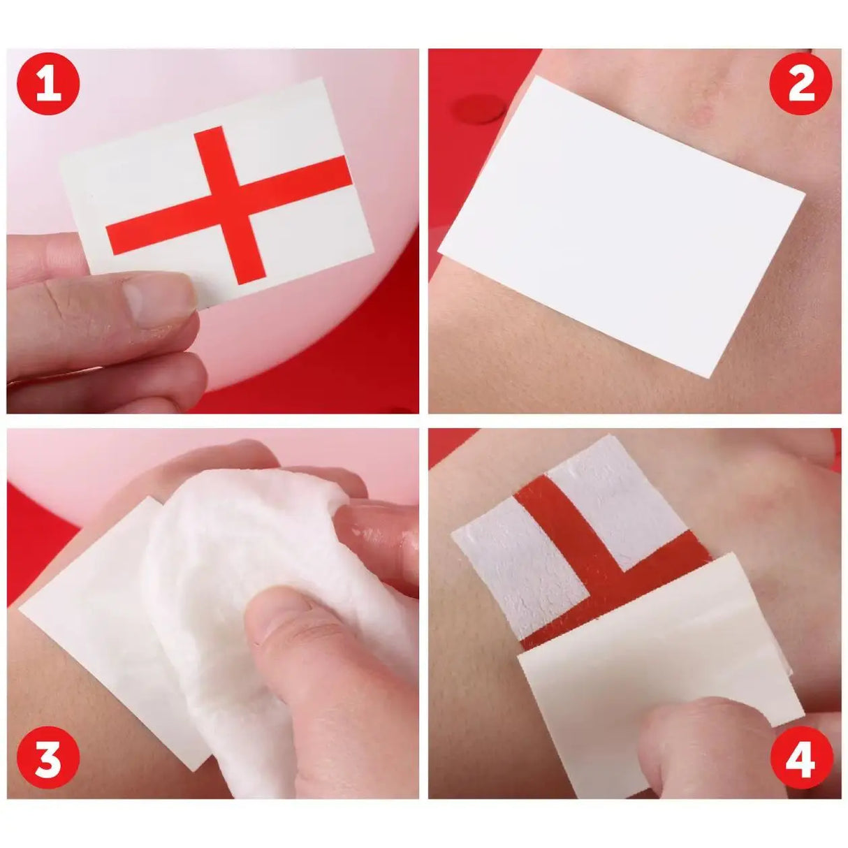 Pack of 16 English Flag Temporary Tattoos - Waterproof England Flag for Football, Rugby, St Georges Day & Fancy Dress Costume