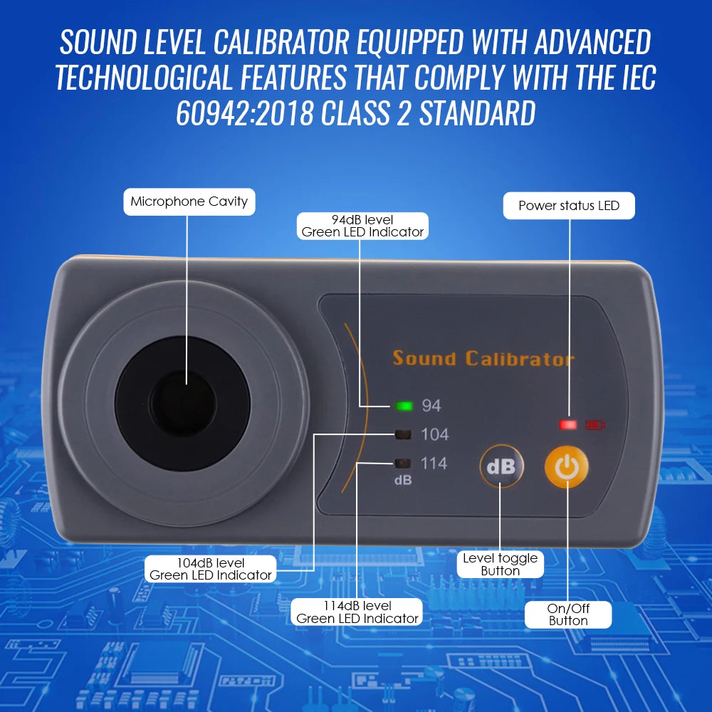Sound Level Calibrator Meter 114dB 94dB 104dB Calibration Microphone For 1/2" 13.2mm Microphone Size Sound Meter