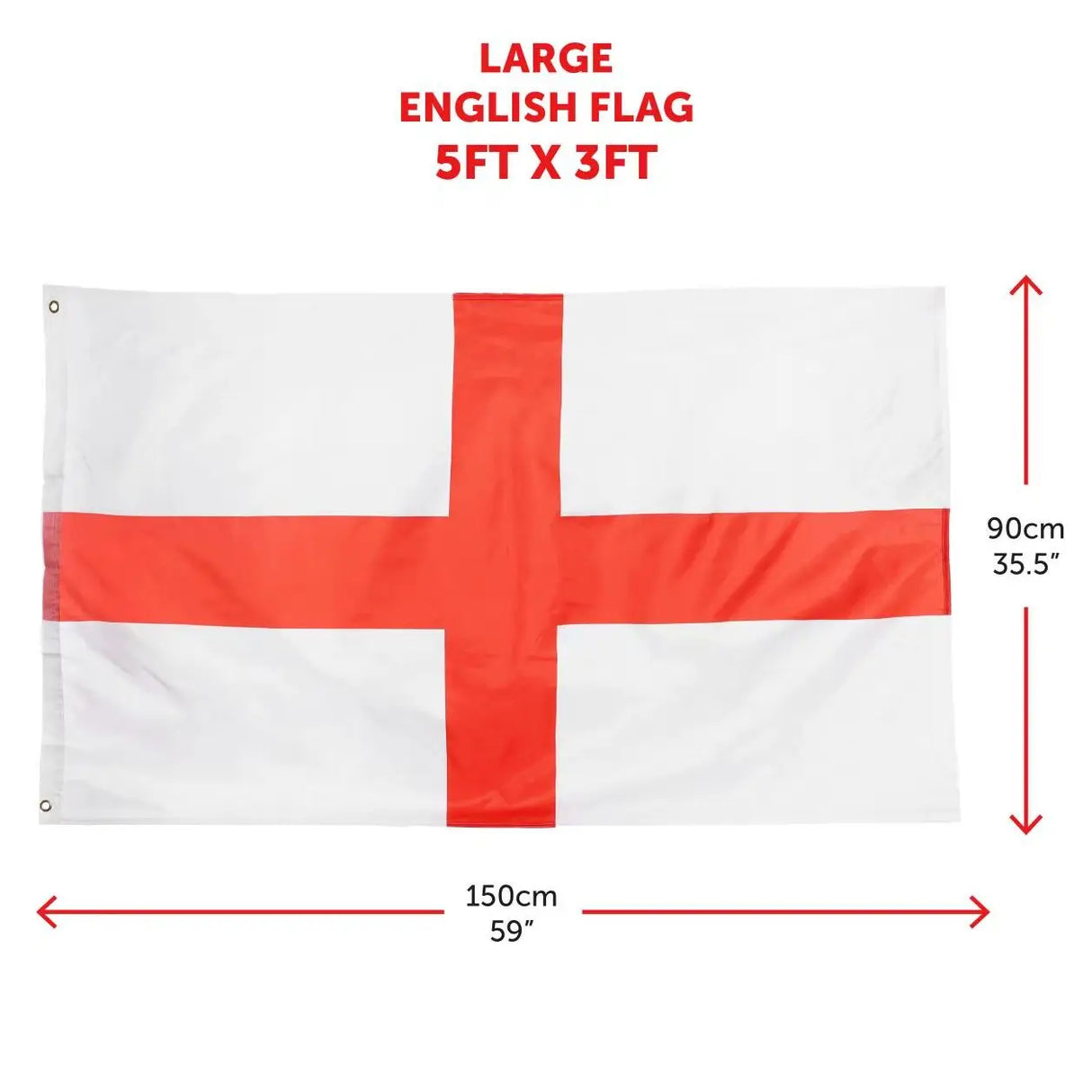 Red & White England Afro Wig, 5ft x 3ft Flag & Inflatable Sword & Shield - St Georges Day Set - Six Nations Rugby or Football