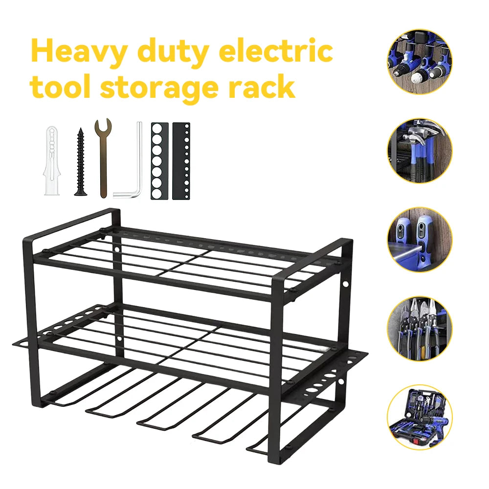 Power Tool Storage Rack Electric Drill Holder Wall Mount Organizer Shelf Wrench Tool Workshop Garage Screwdriver Kit Organizer
