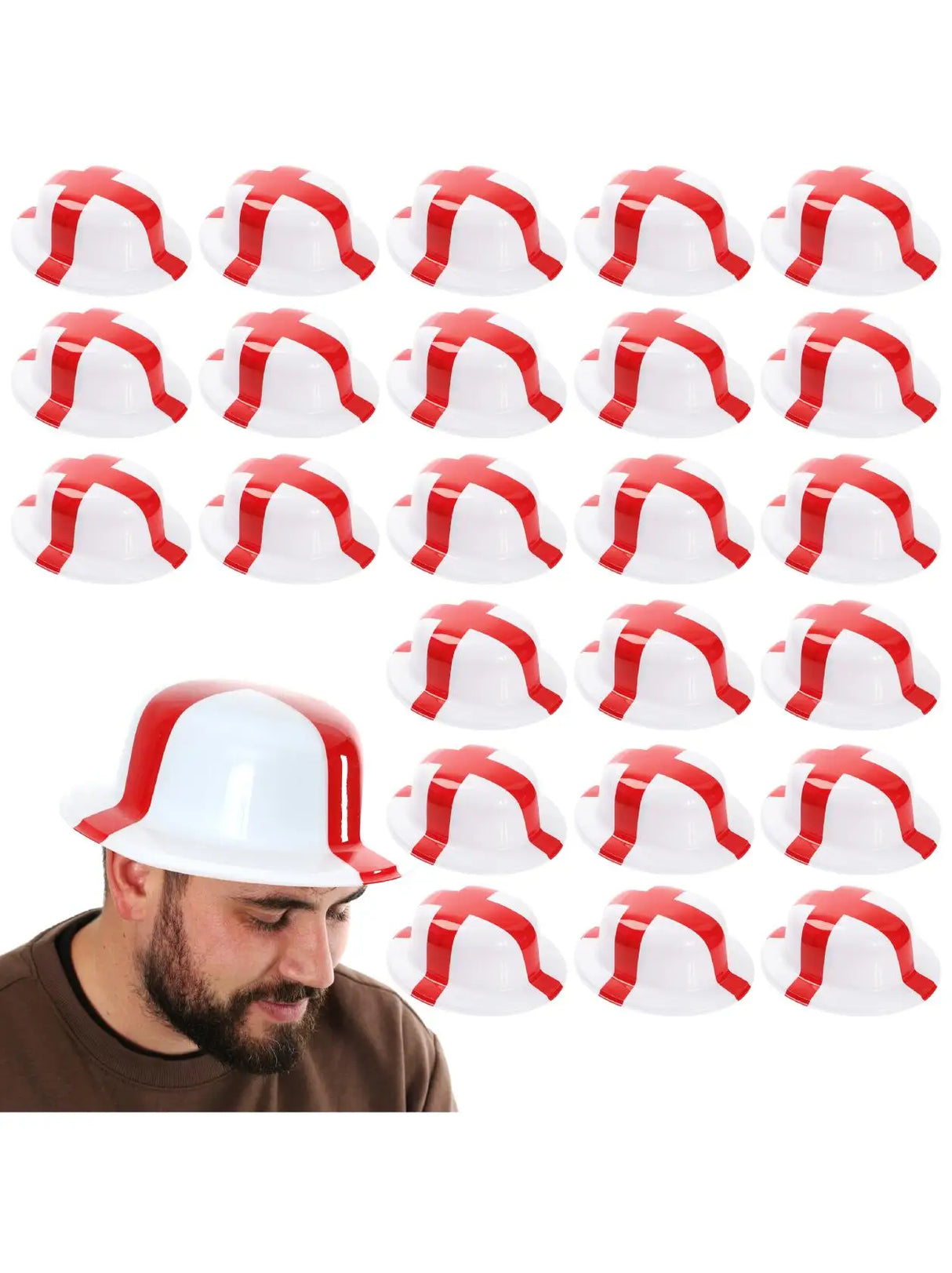 6 Pack England Bowler Hat - Fancy Dress Accessory Hat St Georges Day English Flag Sporting Events