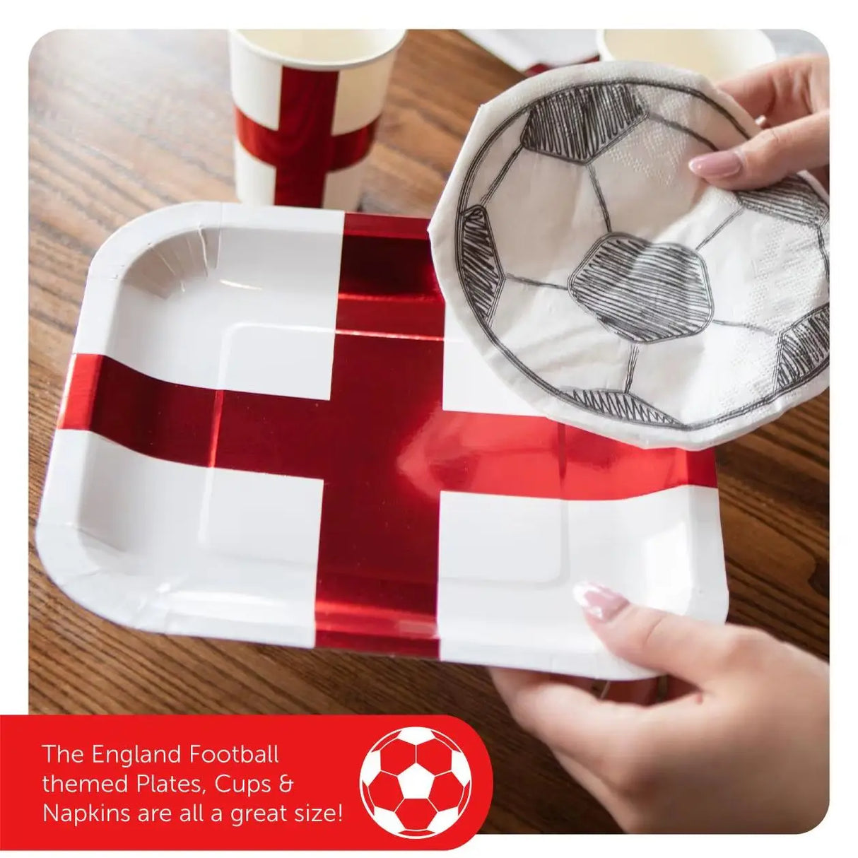 40pc England Football Party Set - 10 Plates, 10 Cups & 20 Football Napkins - Perfect for English Football Events & Celebrations!