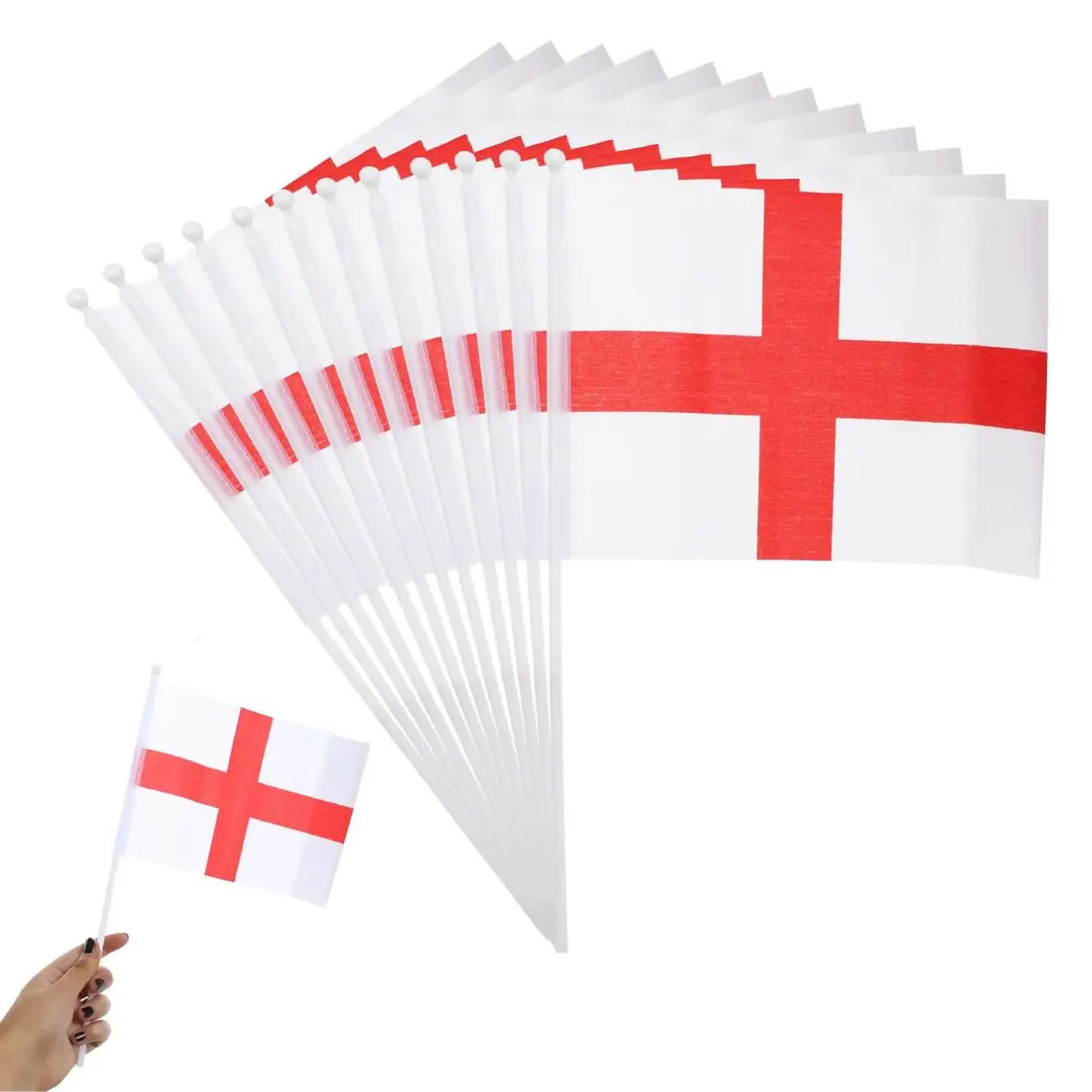 Pack of 12 St George England Hand-Waving Flags - 20x15cm Flags on 35cm Sticks, Perfect for Sports Events, National Celebrations