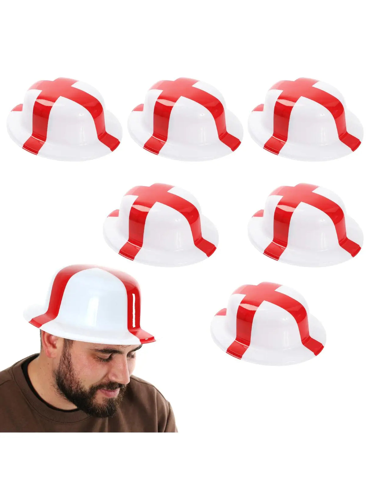 6 Pack England Bowler Hat - Fancy Dress Accessory Hat St Georges Day English Flag Sporting Events