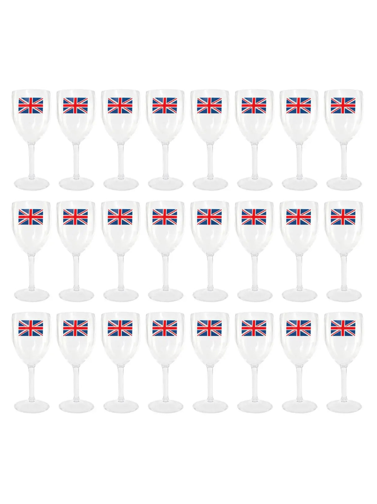 Pack of 12 Union Flag Plastic Wine Glasses - 300ml/10oz Durable, Reusable Cups for Parties, BBQs & British Celebrations