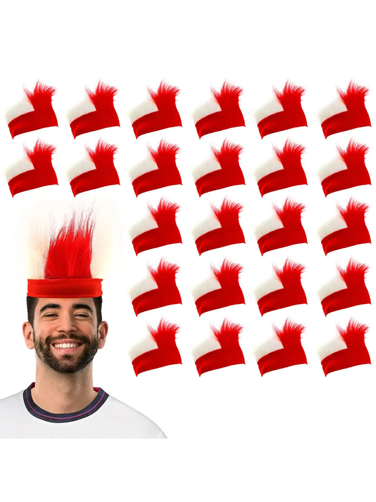 Red & White English Headband - Red Headband With Red and White Hair - Perfect for English Celebrations