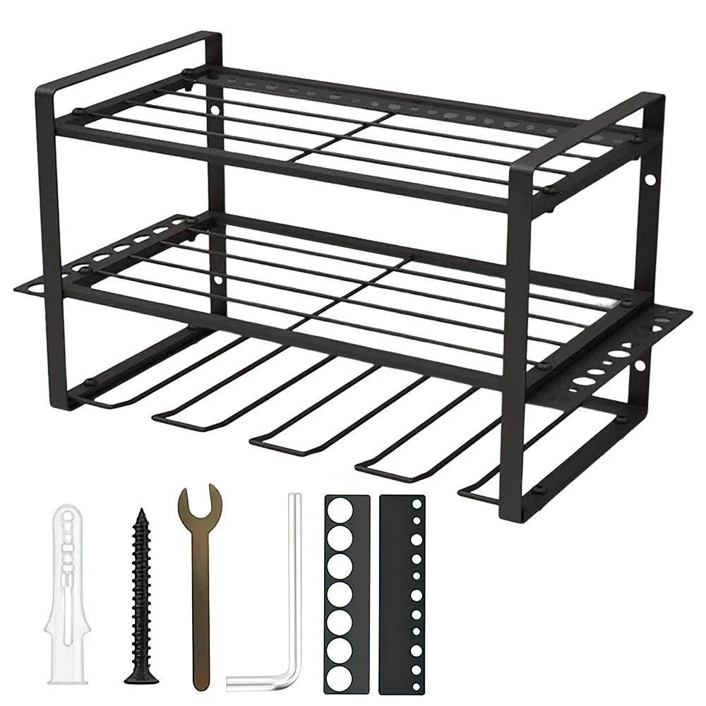 Power Tool Storage Rack Electric Drill Holder Wall Mount Organizer Shelf Wrench Tool Workshop Garage Screwdriver Kit Organizer