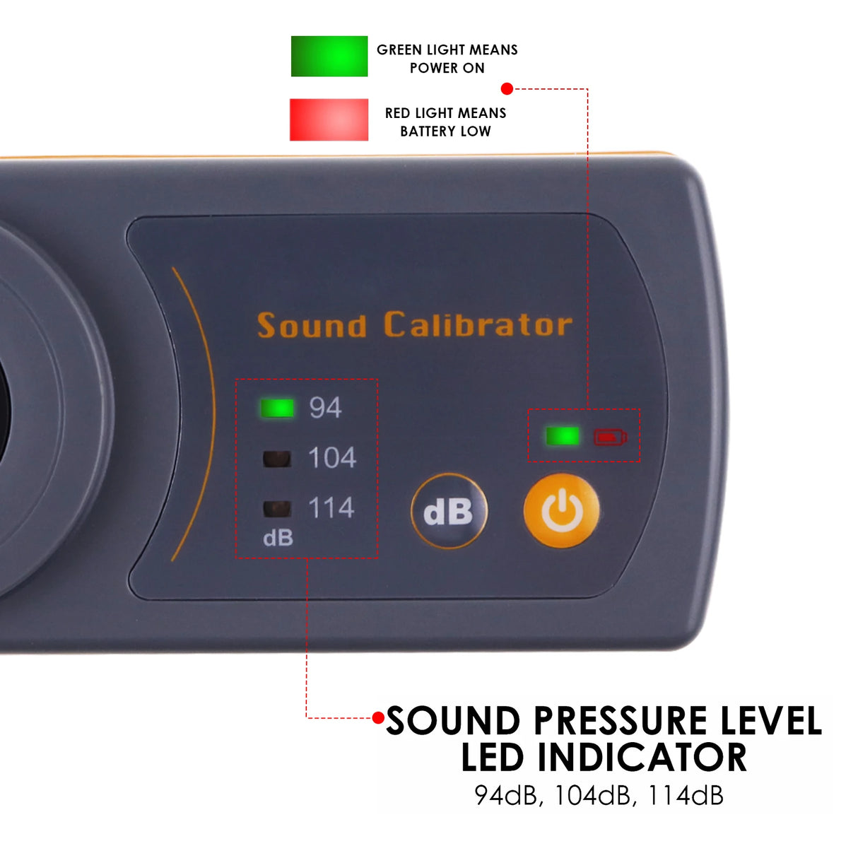 Sound Level Calibrator Meter 114dB 94dB 104dB Calibration Microphone For 1/2" 13.2mm Microphone Size Sound Meter