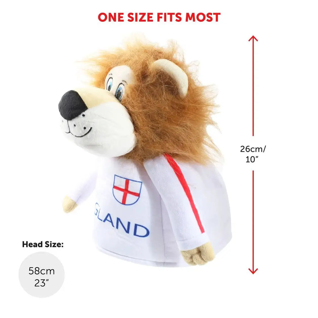 Plush Lion Novelty Hat – Fun England Supporters Hat with Mane & Shirt – One Size – Perfect for Football, Rugby & Celebrations