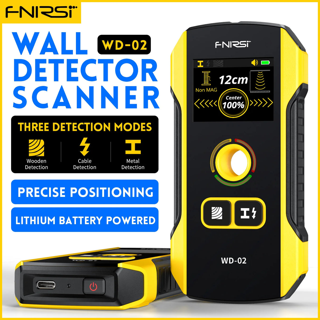 FNIRSI WD-01 WD-02 Metal Detector Wall Scanner with Newly Designed Positioning Hole for AC Live Cable Wires Metal Wood Stud Find