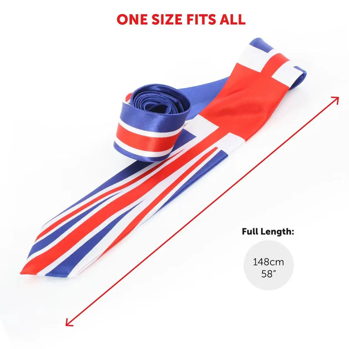 Union Flag Necktie – 58" Long, One Size Fits All – Perfect for VE Day UK