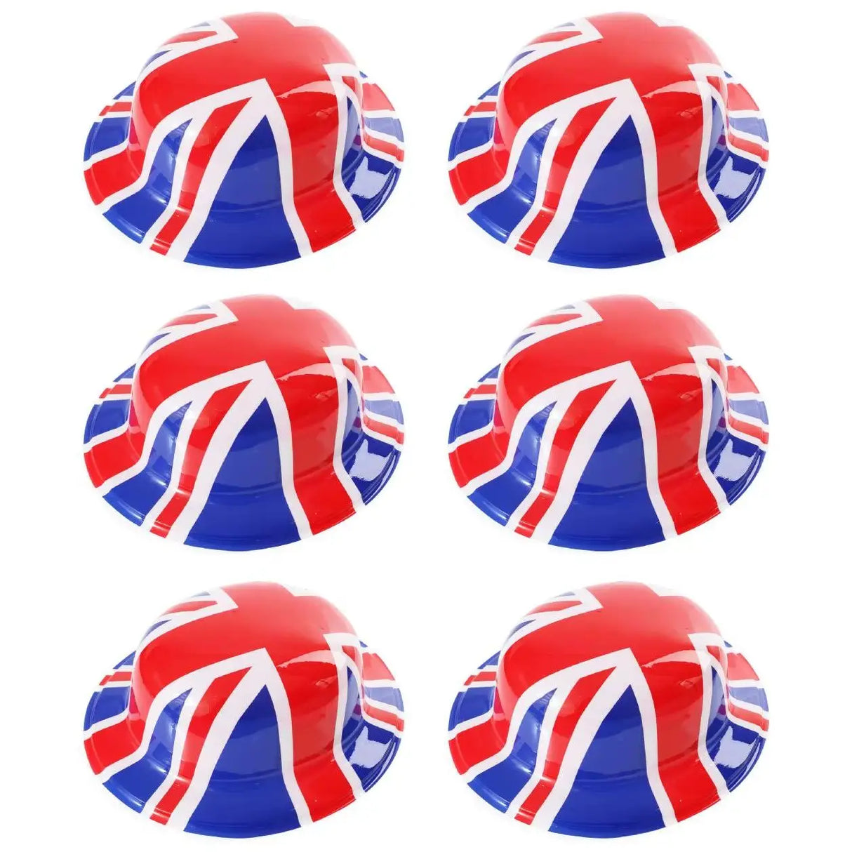 Union 6 Pack Union Flag Bowler Hats – Classic Plastic Hat for VE Day UK
