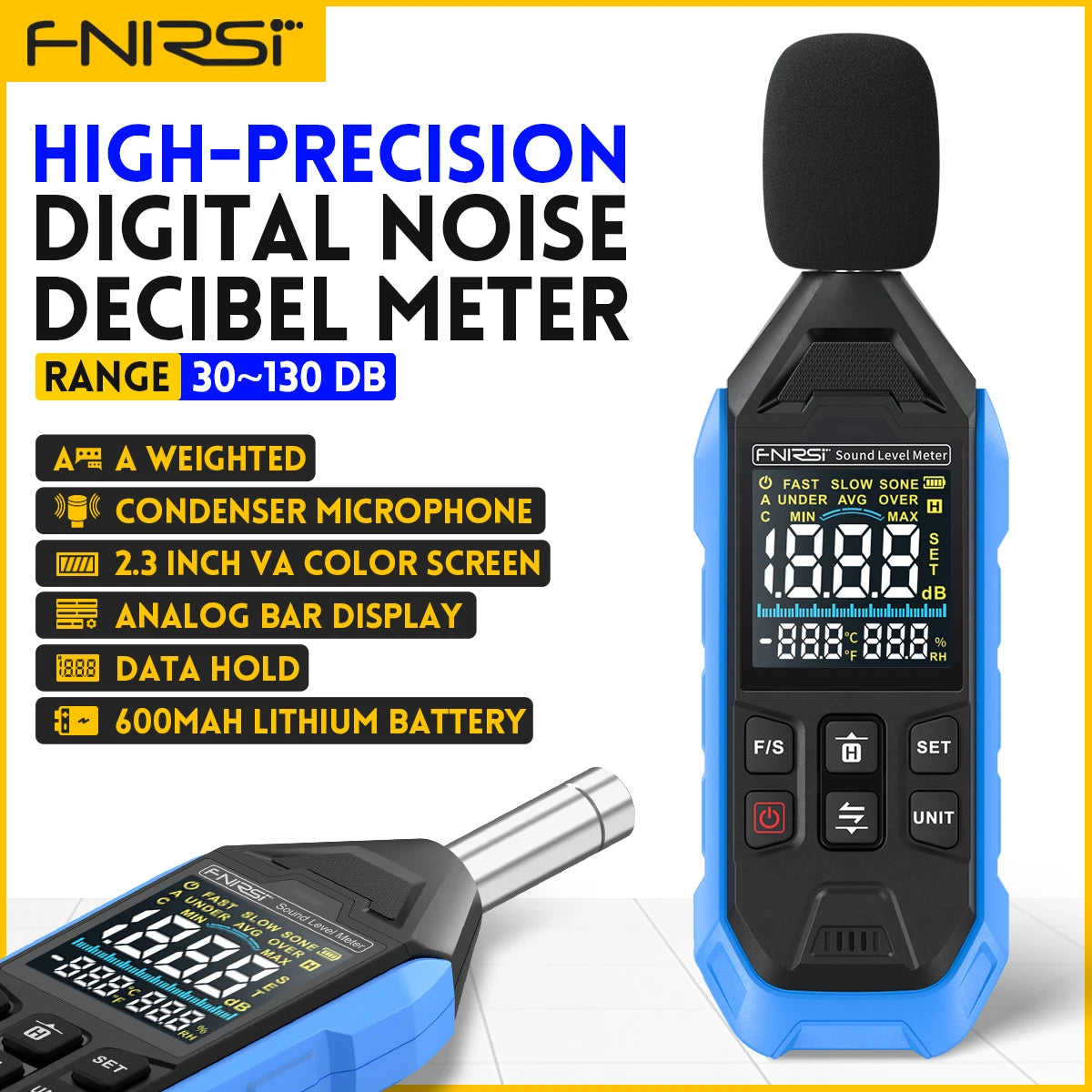 FNIRSI FDM01 Digital Noise Meter Sound Level Meter Handheld DB Meter 30~130dB Audio Measuring Instrument 600mah lithium Battery