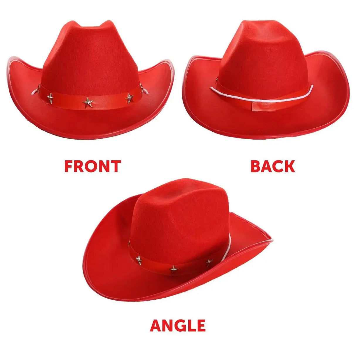 Pack of 3 Red Star Studded Cowboy Hat