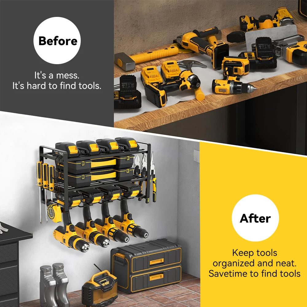 Power Tool Storage Rack Electric Drill Holder Wall Mount Organizer Shelf Wrench Tool Workshop Garage Screwdriver Kit Organizer