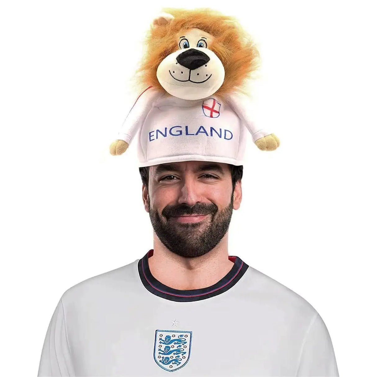 Plush Lion Novelty Hat – Fun England Supporters Hat with Mane & Shirt – One Size – Perfect for Football, Rugby & Celebrations
