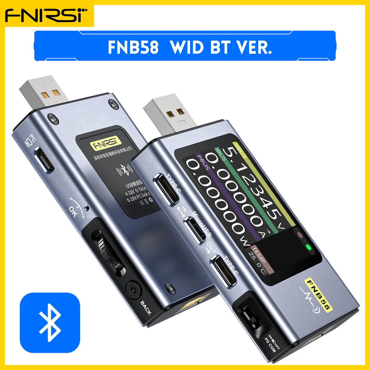FNIRSI-FNB58 USB Tester Voltmeter Ammeter TYPE-C Fast Charge Detection Trigger Capacity Measurement Ripple Measurement