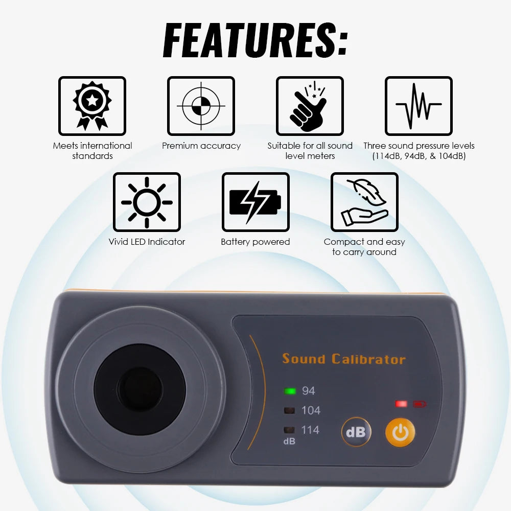 Sound Level Calibrator Meter 114dB 94dB 104dB Calibration Microphone For 1/2" 13.2mm Microphone Size Sound Meter