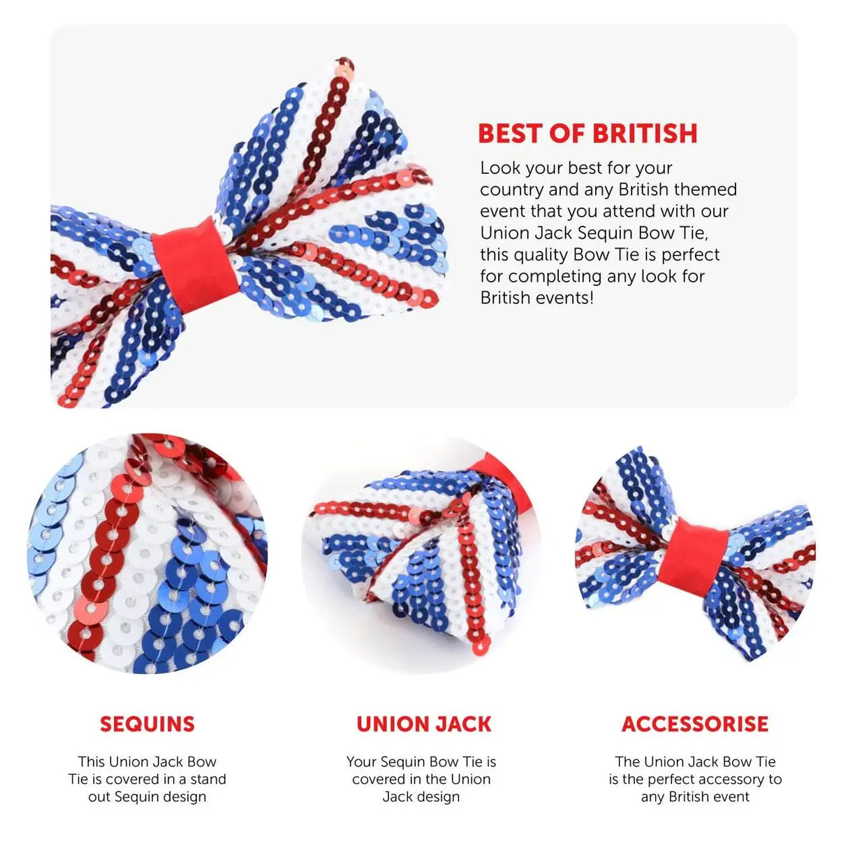 Union Flag Sequin Bow Tie – Sparkly Patriotic Accessory in Multipacks UK