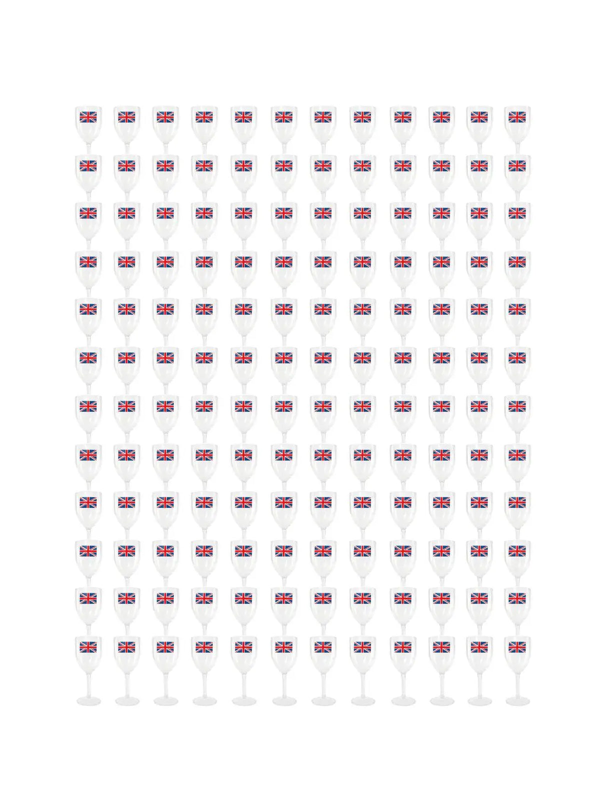 Pack of 12 Union Flag Plastic Wine Glasses - 300ml/10oz Durable, Reusable Cups for Parties, BBQs & British Celebrations