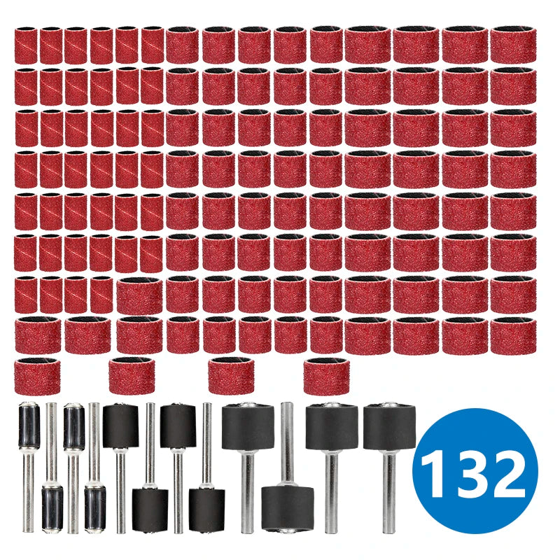 CMCP 102/132pcs Sanding Drum Set 1/4 3/8 1/2 Inch Sanding Bands With Sanding Mandrels For Nail Dremel Accessories