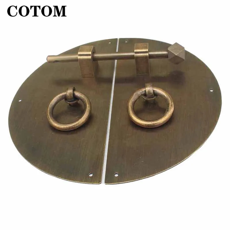 1Set Brass Classic Cabinet Knobs And Handles Bronze Round Face Plate Back plate Handles For Furniture Ancient Pull Lock Latch