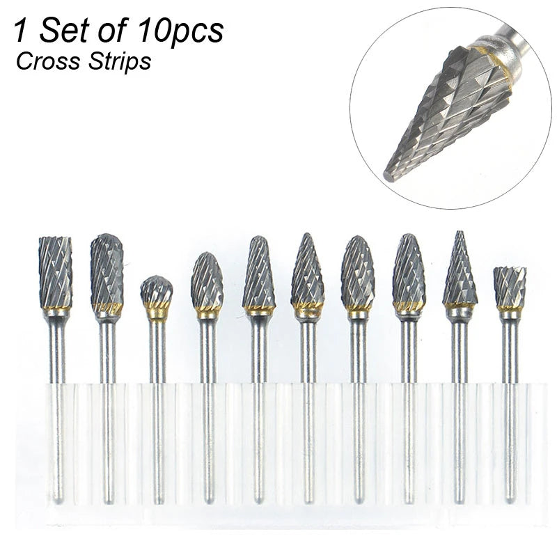 Rotary Carbide Burr Set 1/8" Shank, 1/4" Head Length Tungsten Steel for Woodworking Drilling Metal Carving Engraving Polishing