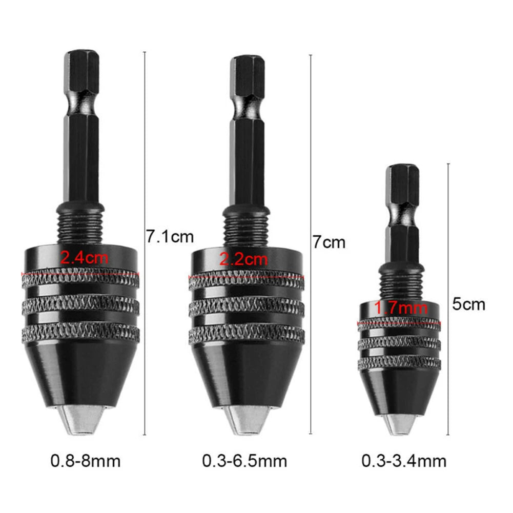 Mini Keyless Drill Chuck 0.3-8mm Self-Tighten Electric Drill Bits Collet Fixture Tools 1/4" Hex Shank Quick Change Converter