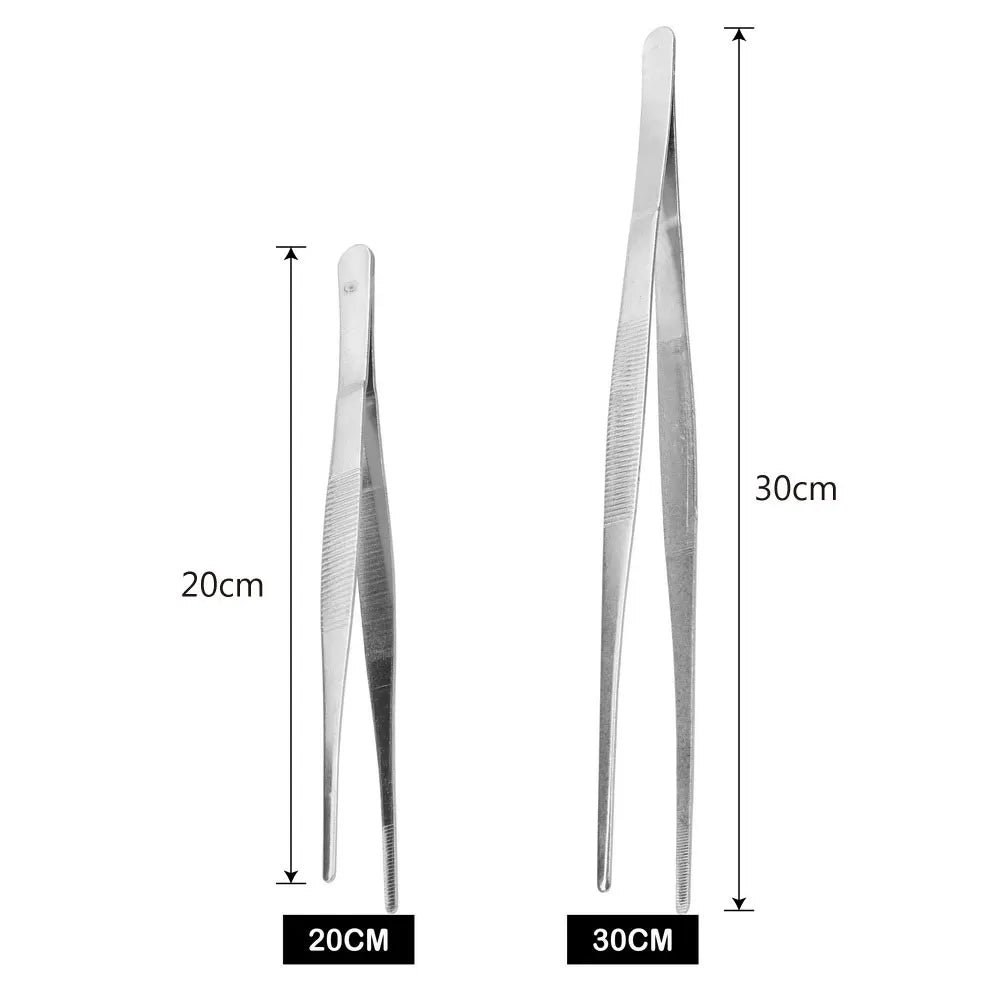 20CM/30CM Home Medical Garden Kitchen BBQ Tool Long Barbecue Food Tong Stainless Steel Straight Tweezer Toothed Tweezer