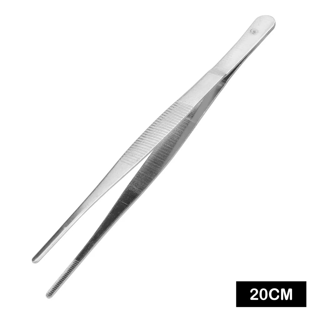 20CM/30CM Home Medical Garden Kitchen BBQ Tool Long Barbecue Food Tong Stainless Steel Straight Tweezer Toothed Tweezer
