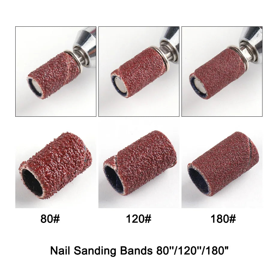 210pcs/Box Sanding Cap Bands For Electric Manicure Machine 180/120/80 Grit Nail Drill Grinding Bit Files Pedicure Tool Set