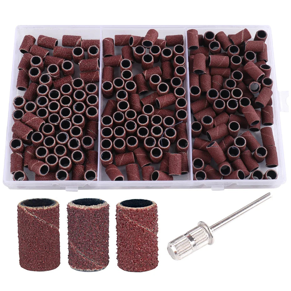 210pcs/Box Sanding Cap Bands For Electric Manicure Machine 180/120/80 Grit Nail Drill Grinding Bit Files Pedicure Tool Set