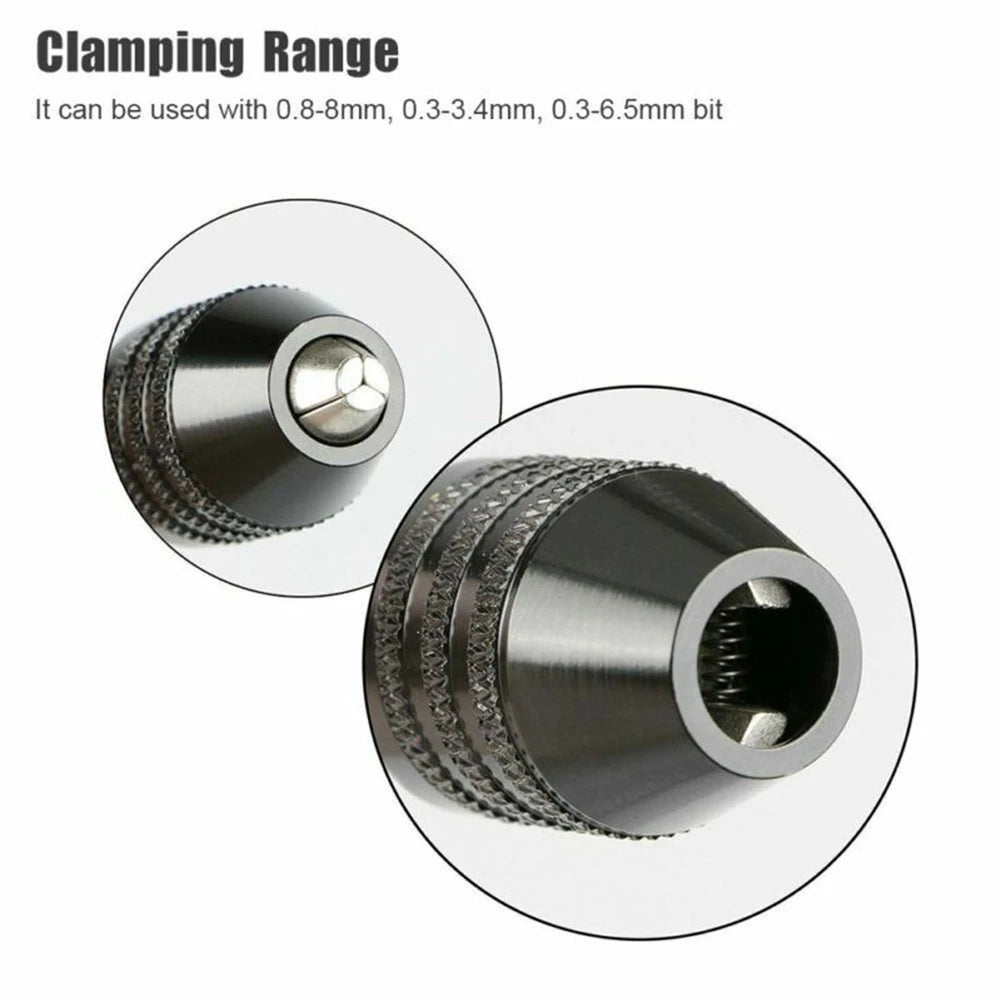 Mini Keyless Drill Chuck 0.3-8mm Self-Tighten Electric Drill Bits Collet Fixture Tools 1/4" Hex Shank Quick Change Converter