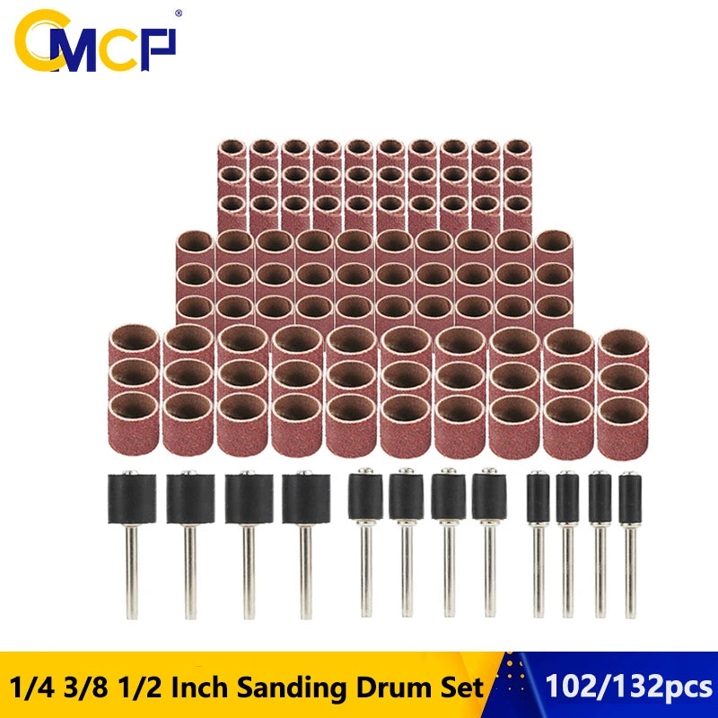 CMCP 102/132pcs Sanding Drum Set 1/4 3/8 1/2 Inch Sanding Bands With Sanding Mandrels For Nail Dremel Accessories