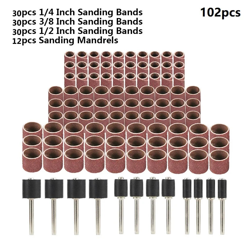 CMCP 102/132pcs Sanding Drum Set 1/4 3/8 1/2 Inch Sanding Bands With Sanding Mandrels For Nail Dremel Accessories