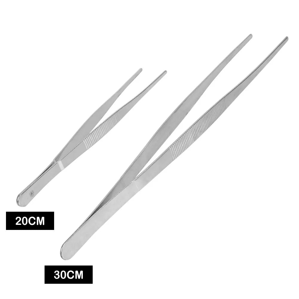 20CM/30CM Home Medical Garden Kitchen BBQ Tool Long Barbecue Food Tong Stainless Steel Straight Tweezer Toothed Tweezer