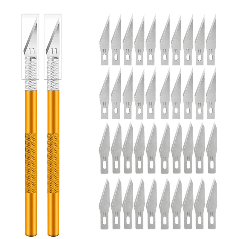 Engraving Non-Slip Metal Knife Kit + 40/10pcs #11 Blades Cutter Craft Knives for Mobile Phone PCB Repair Hand Tools