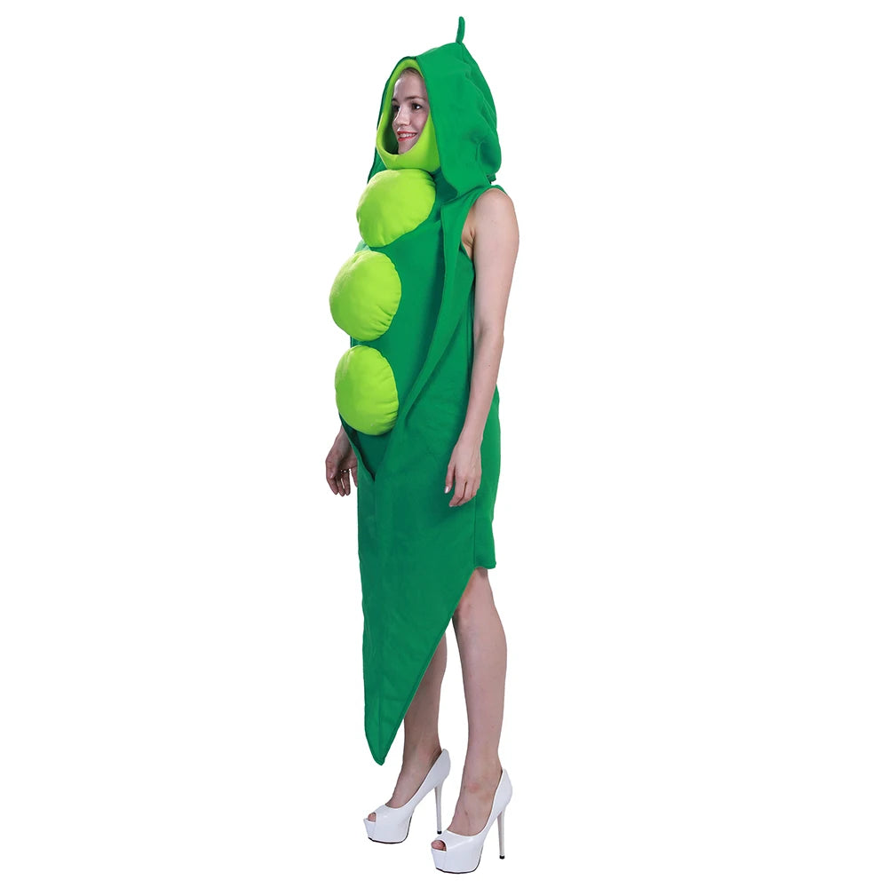 Eraspooky Funny Cartoon Green Pea Pod Costume Family Matching Outfit Adult Food Jumpsuit Purim Carnival Party Halloween Costume