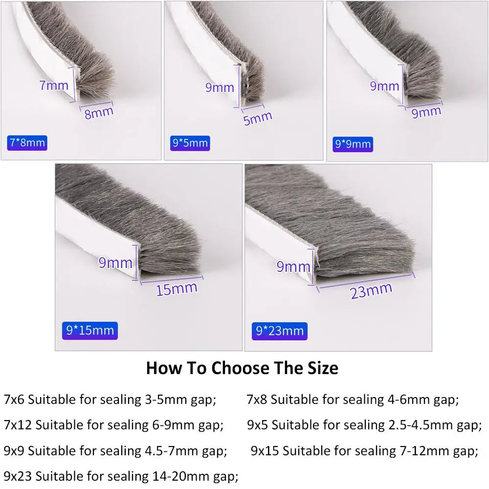 5 Metre Self Adhesive Draught Prevention Sealing Brush Strip for Doors and Windows