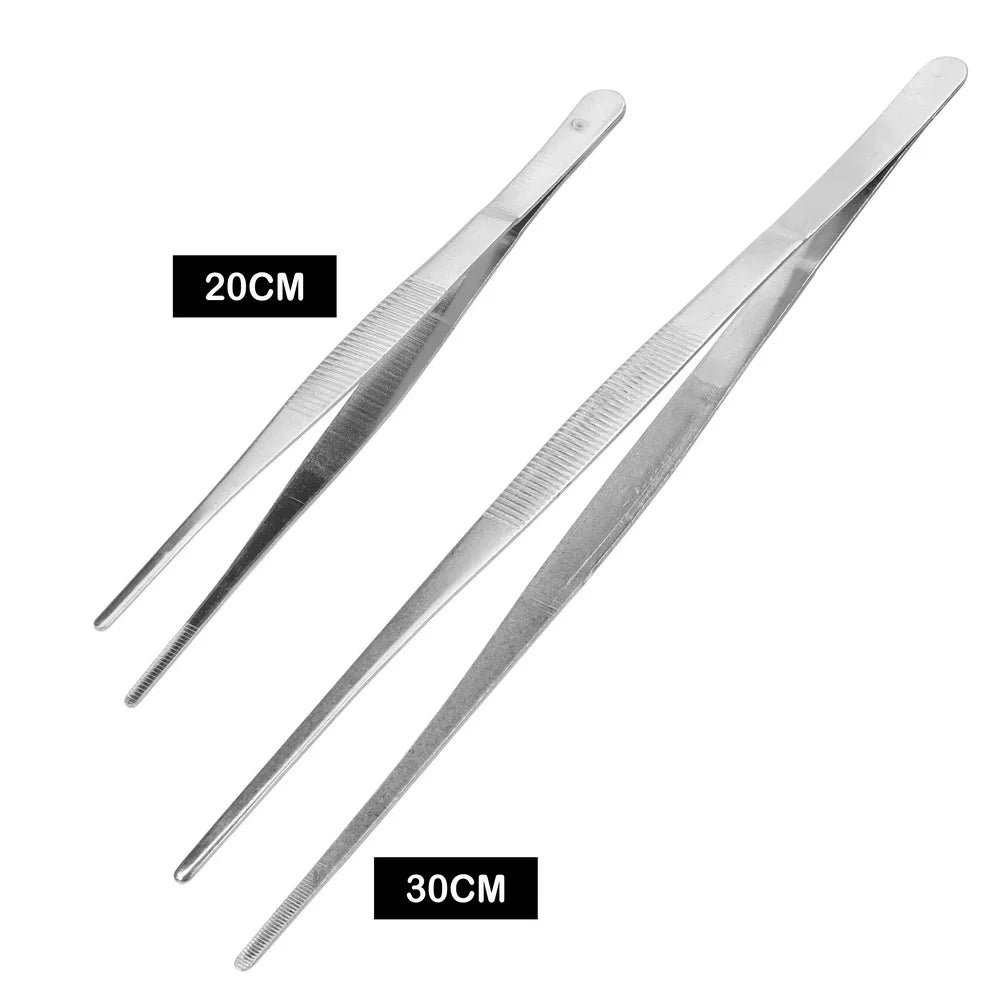 20CM/30CM Home Medical Garden Kitchen BBQ Tool Long Barbecue Food Tong Stainless Steel Straight Tweezer Toothed Tweezer