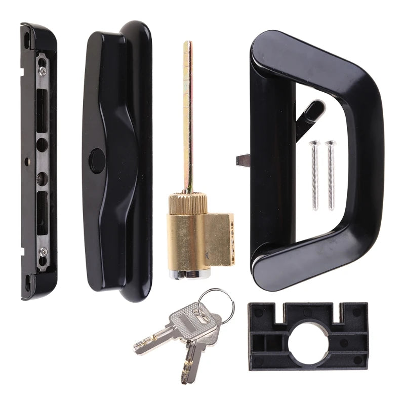 Balcony Glass Door Handle Lock Single Side with for Key Zinc Alloy Sliding Door Handle Reversible Mortise-Style Locks