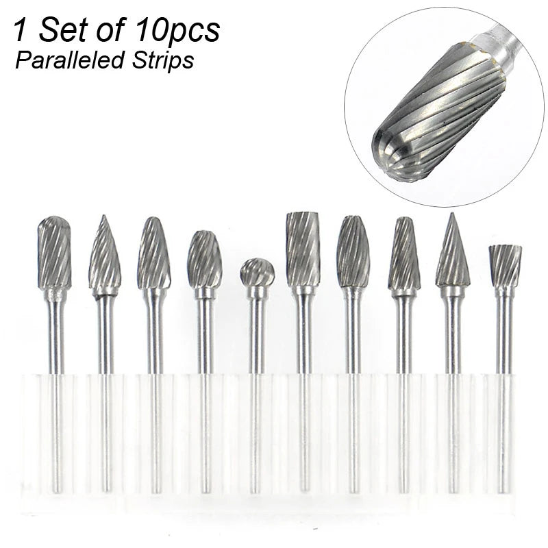 Rotary Carbide Burr Set 1/8" Shank, 1/4" Head Length Tungsten Steel for Woodworking Drilling Metal Carving Engraving Polishing