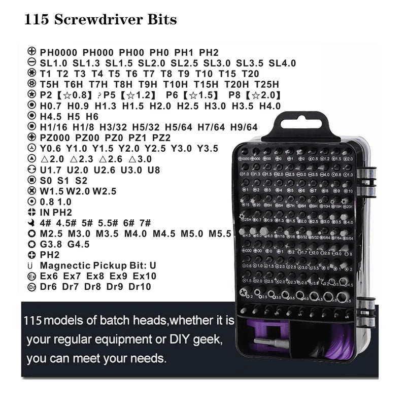 115 in 1 Precision Screwdrivers Set Multifunctional Mini Repair Hand Tools Kit Set for Computer, Laptop, Cell Phone, PC, MacBook