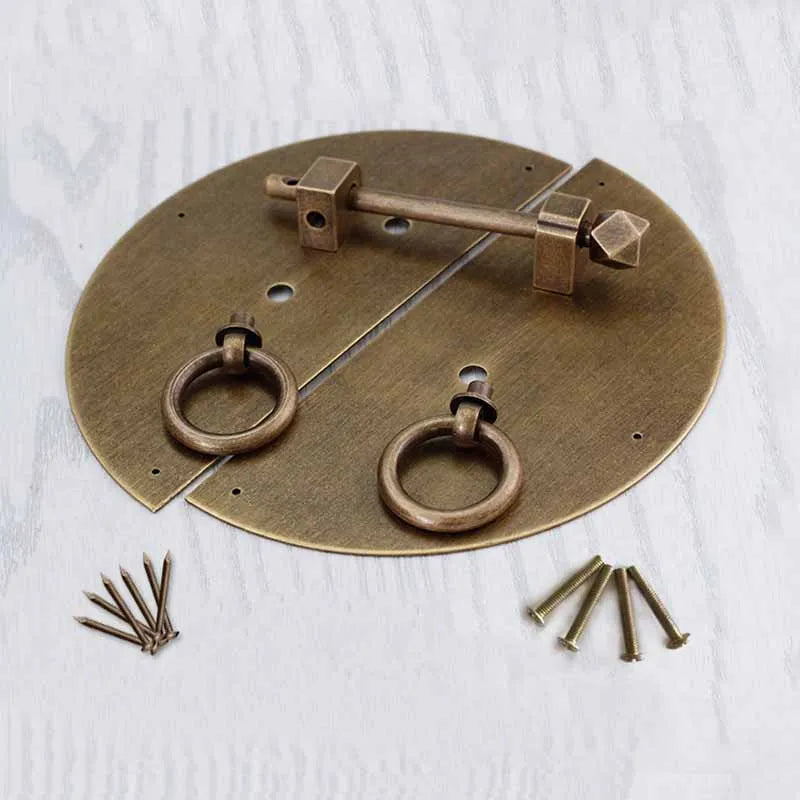 1Set Brass Classic Cabinet Knobs And Handles Bronze Round Face Plate Back plate Handles For Furniture Ancient Pull Lock Latch