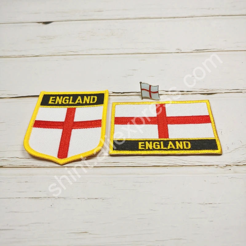 England National Flag Embroidery Patches Badge Shield And Square Shape Pin One Set On The Cloth Armband Backpack Decoration
