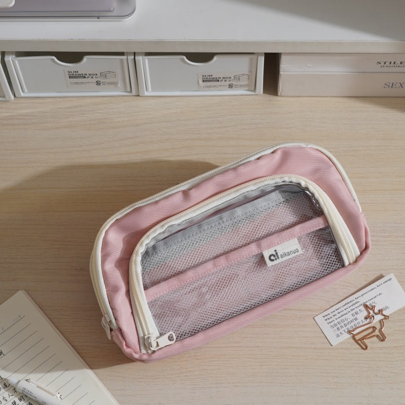 Transparent pencil case ins Japanese large capacity junior high school boys and girls simple high-looking pencil case Office pencil case