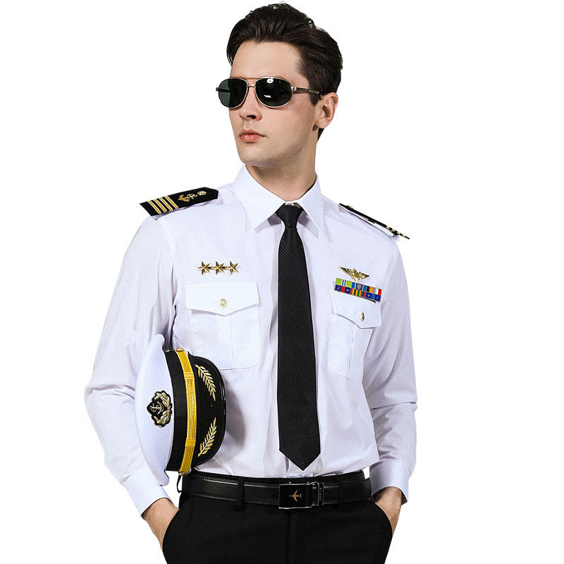 Men's Seafarer's Uniform Shirt Seafarer's Costume Aviation Uniform High-end Costume Sending Paulette Blend Tie